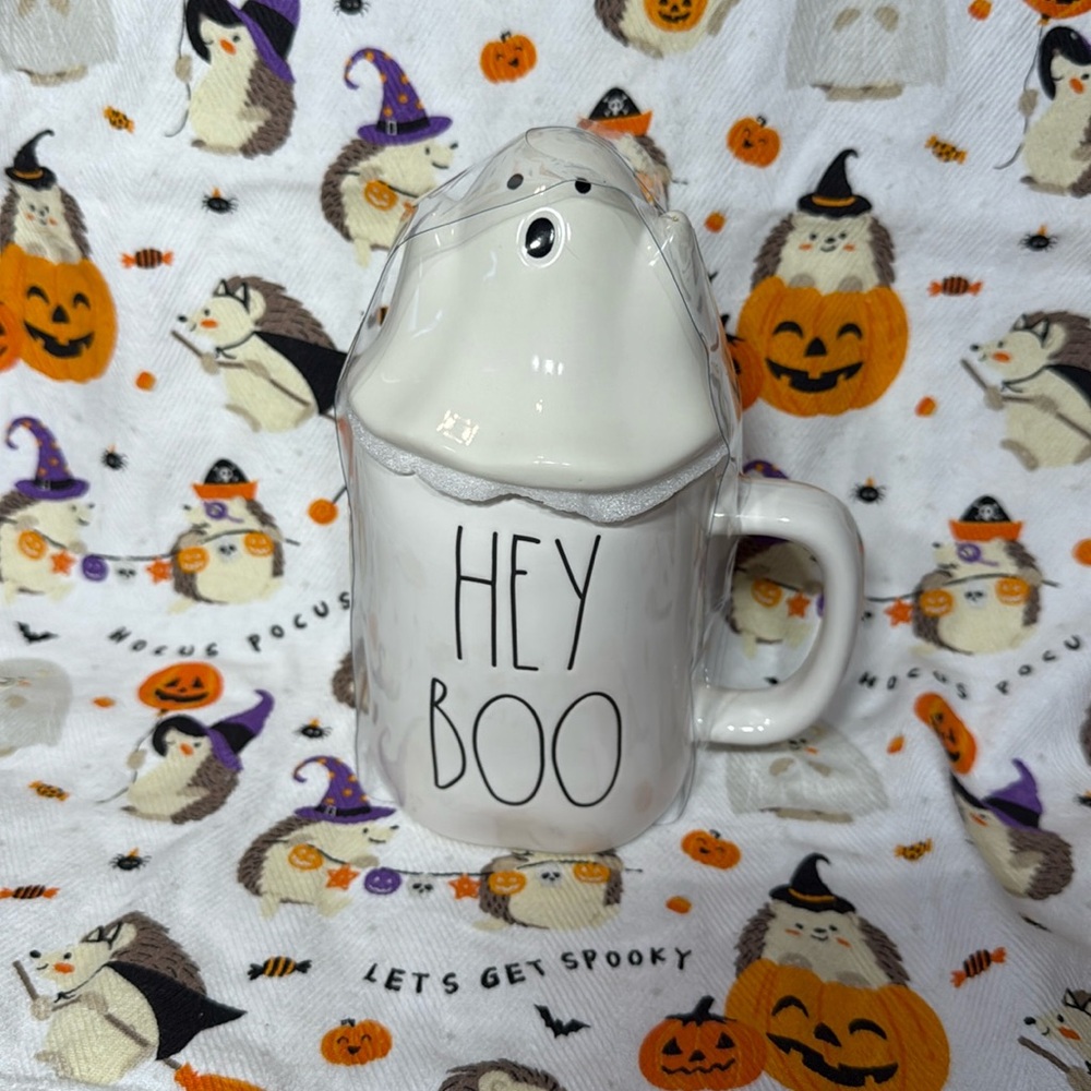 Rae Dunn Hey Boo Ghost Topper Halloween Mug